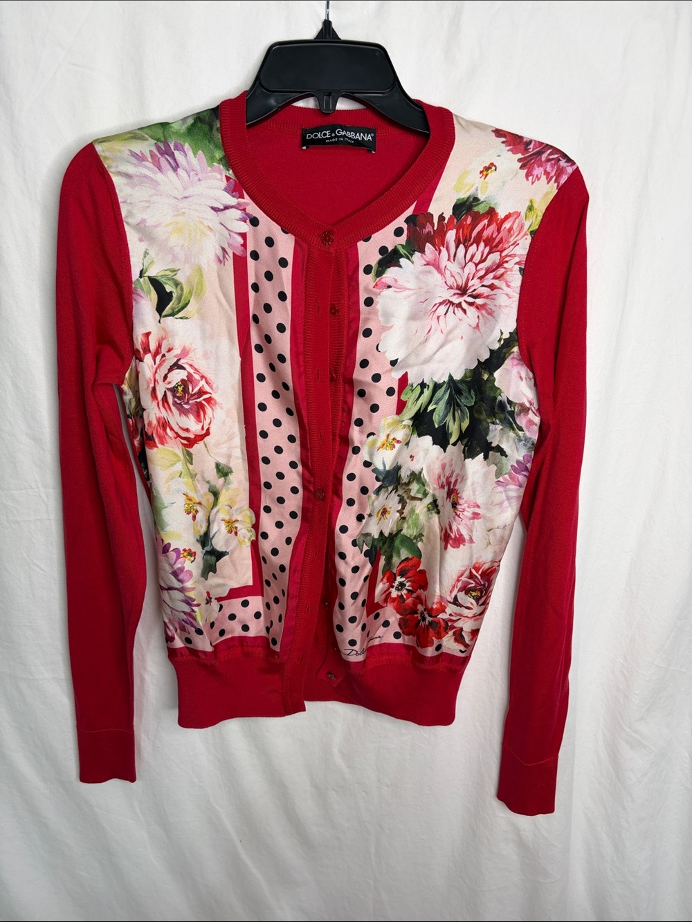 Dolce & Gabbana Red Floral Polka-Dot Button Cardigan